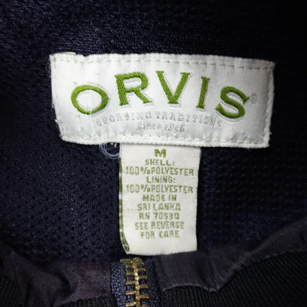 Orvis Jacket Mens M Black Chin Strap Windbreaker Bomber‎ Zip Coat Grunge Faded